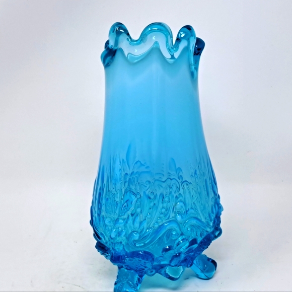 Antique Sowerby Opalescent Blue Piasa Bird Footed Glass Vase - Picture 3 of 6